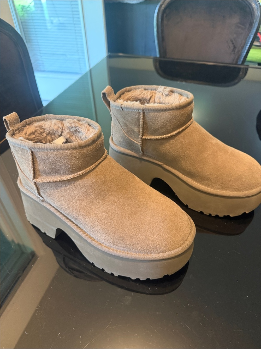 UGG Kids Short Faux-Suede Slippers in Tan